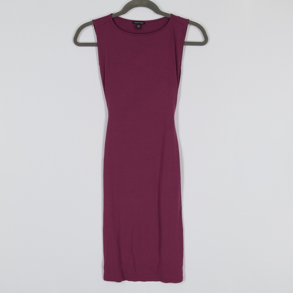 Eileen Fisher Sleeveless Tie Waist Dress Womens Large Purple Jersey Minimalist